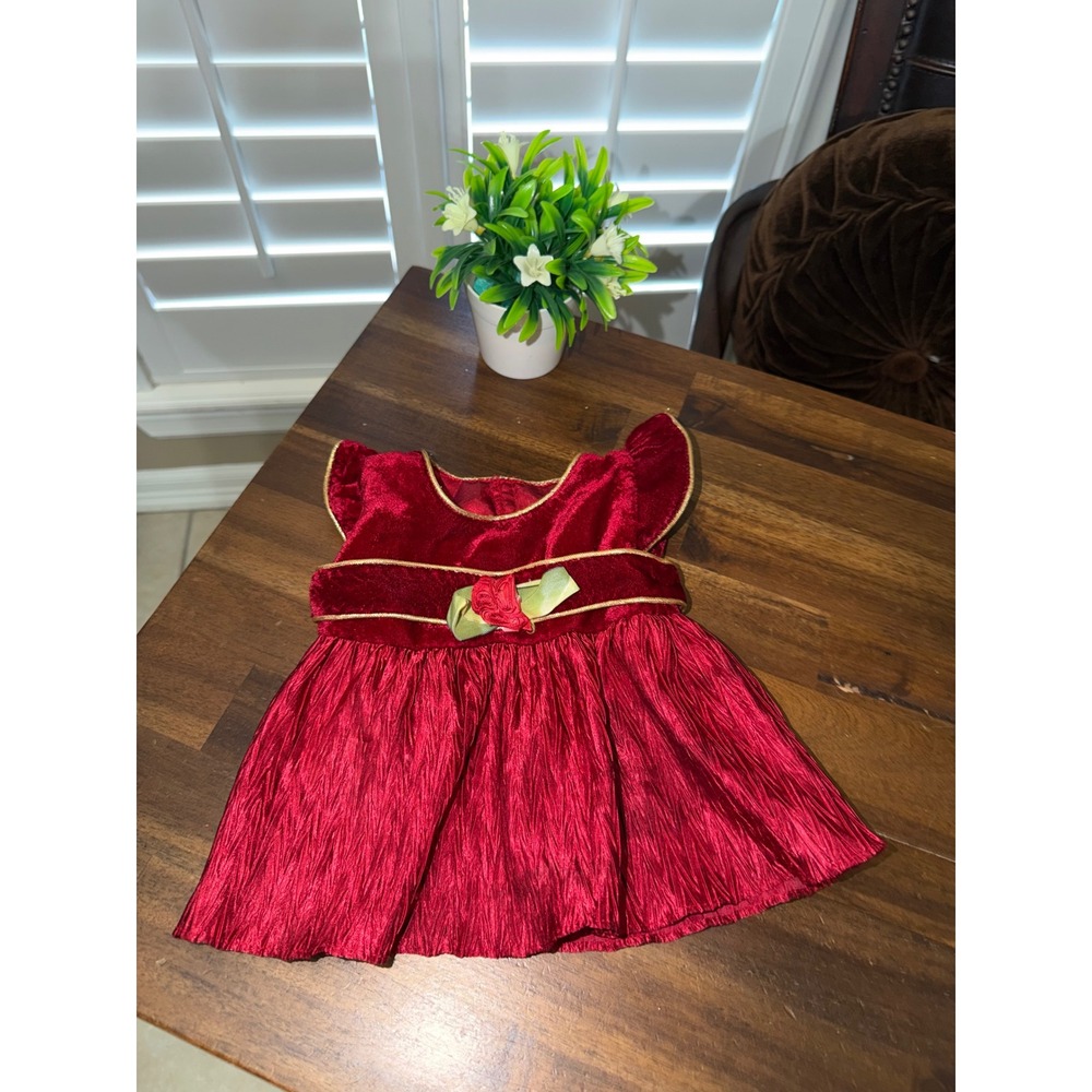Build-A-Bear Workshop Red Velvet Holiday Dress Gold Trim Rose Plush Outfit